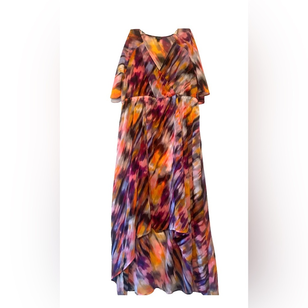 Torrid- Watercolor Hi Low Maxi Sheer Dress Size 1